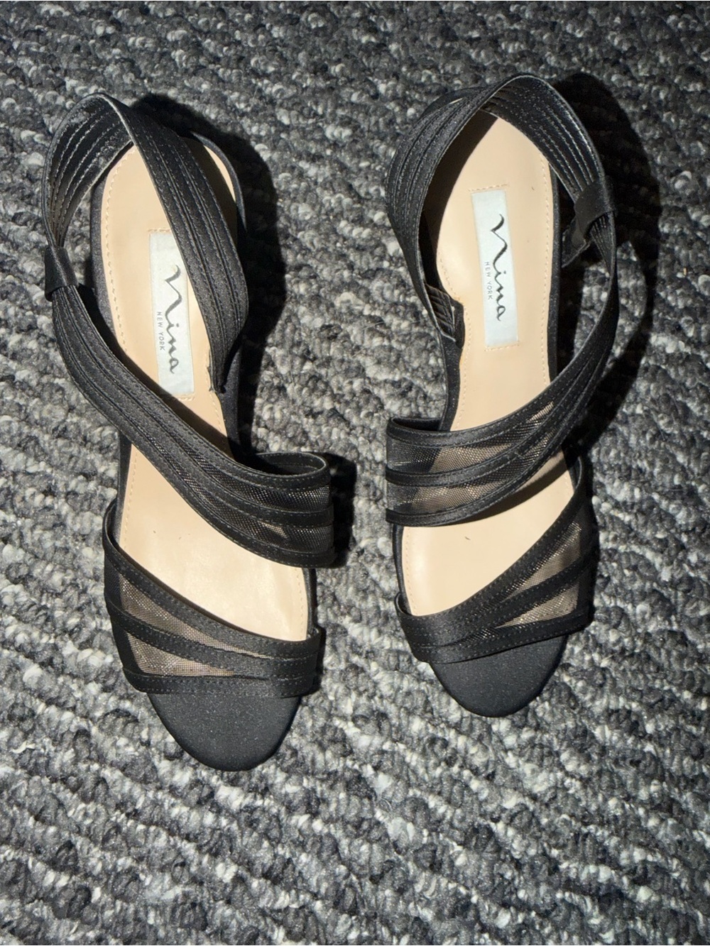 Nina Black Mesh Strappy Heeled Sandals